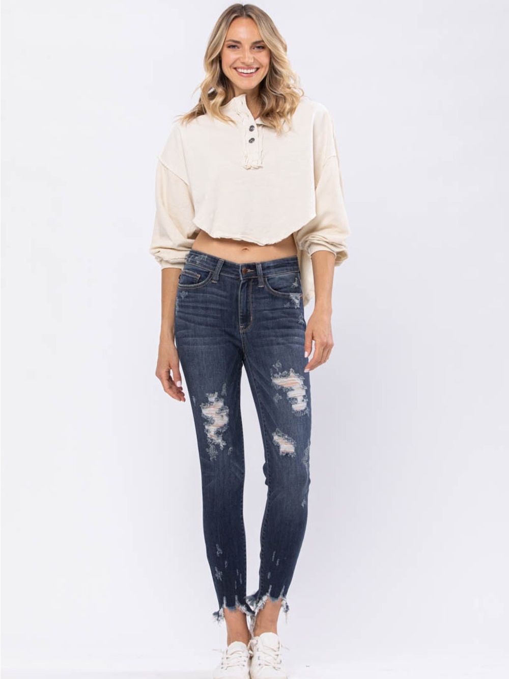 Judy Blue Mid-Rise Skinny Destroyed Hem